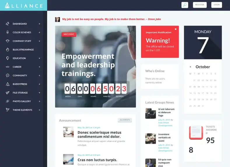 Aliança |  Tema WordPress para intranet e extranet