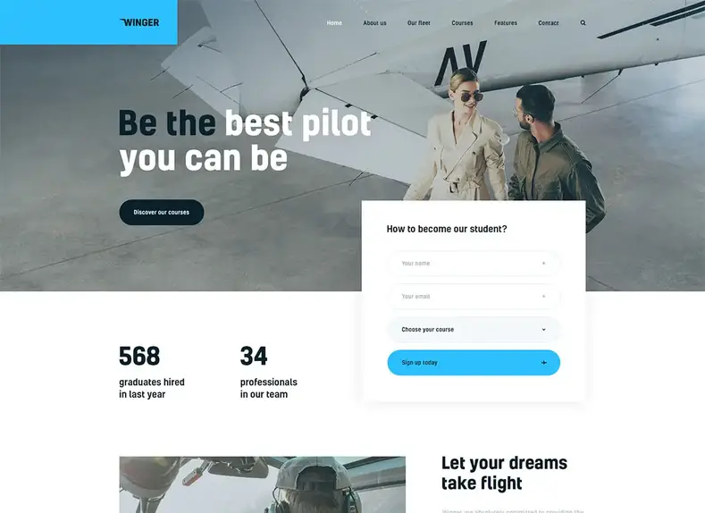 Winger - Thème WordPress pour école de pilotage et d'aviation