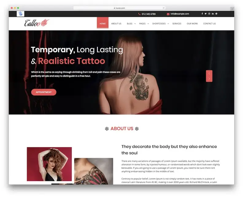 wordpress bootstrap a tema gratuito per esperti di tatuaggi
