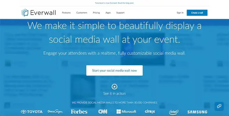 Everwall - mostrar parede de mídia social