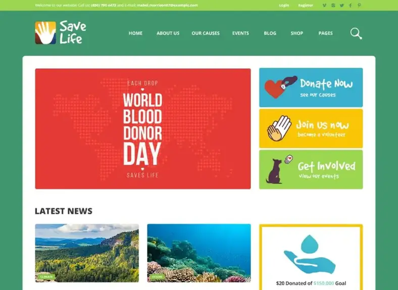 Sauver la vie |  Thème WordPress pour les organisations à but non lucratif, les associations caritatives et les dons