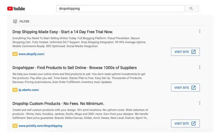 Iklan Penemuan YouTube untuk Dropshipping