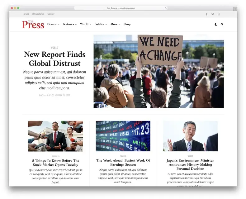 thème wordpress de nouvelles de zoxpress