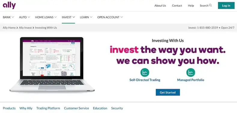 Página inicial da Ally Invest