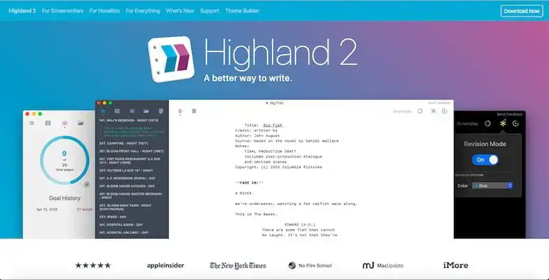 Bedste manuskriptskrivningssoftware: Highland 2