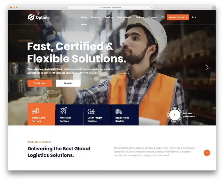 thème wordpress de la logistique du transport opte