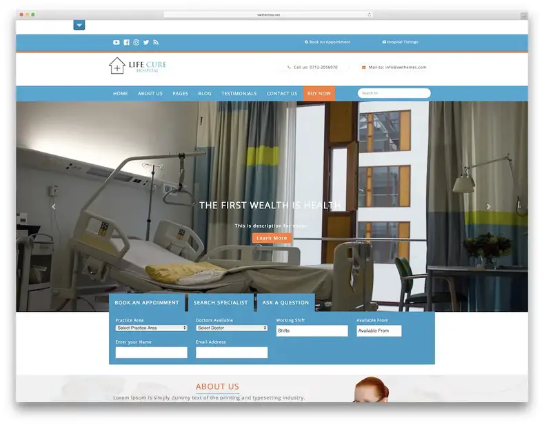 vw hospital lite tema wordpress médico gratuito
