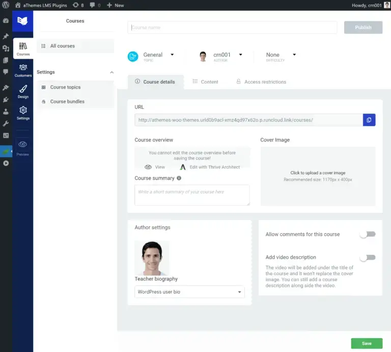 Thrive Apprentice ajouter un nouveau cours