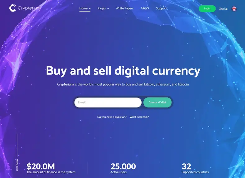 Crypterium - Moeda criptográfica e tema do WordPress da página de destino da ICO