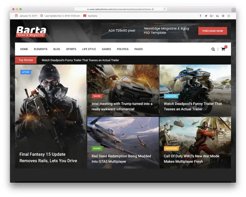thème wordpress du magazine barta