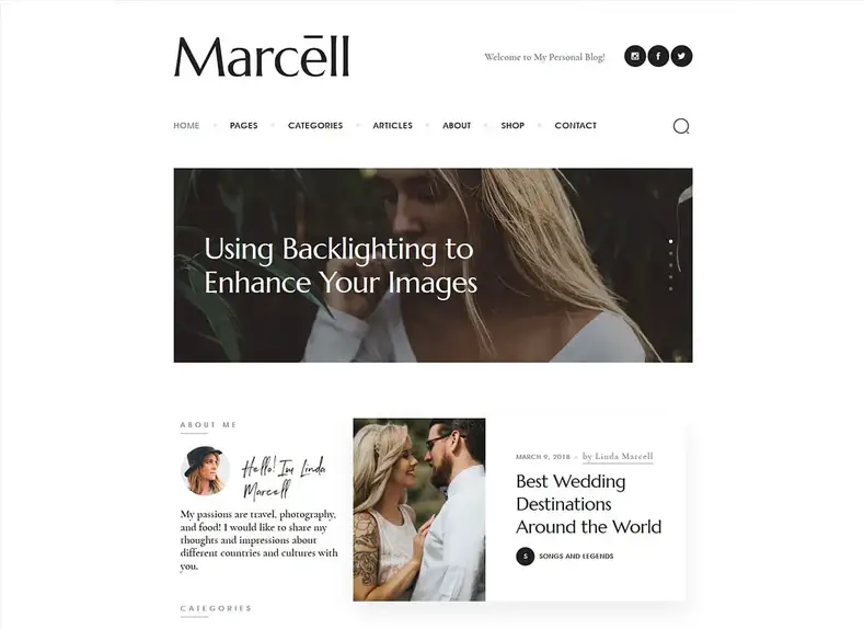 Marcell |  Plus de 20 designs, blog personnel et magazine de divers concepts, thème WordPress