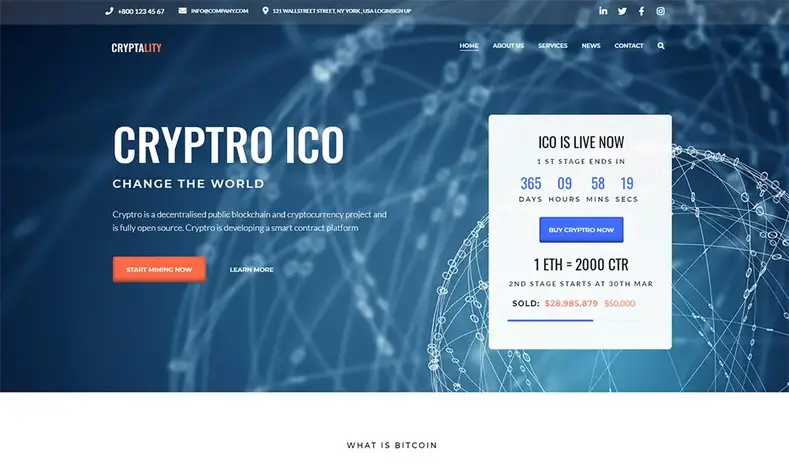 Criptality - Tema WordPress de elemento de criptomoeda