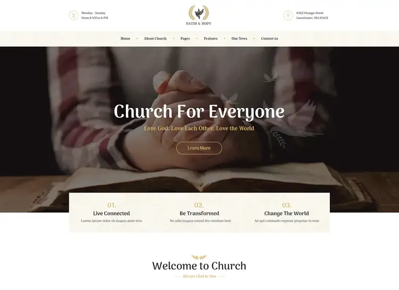 Foi et espérance : un thème WordPress pour les églises et les religions modernes