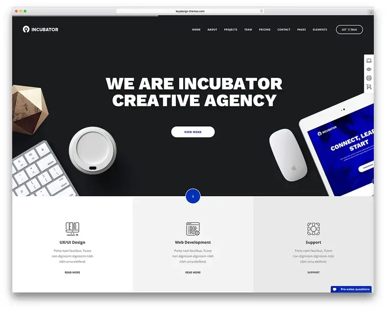 modello di sito web minimo per incubatore-agenzia-creativa
