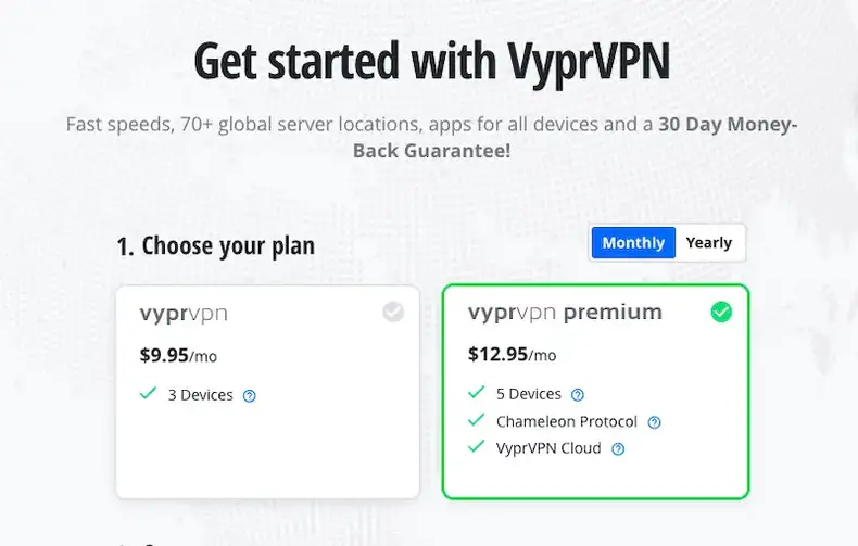 Vypr VPN månedlig prisplan