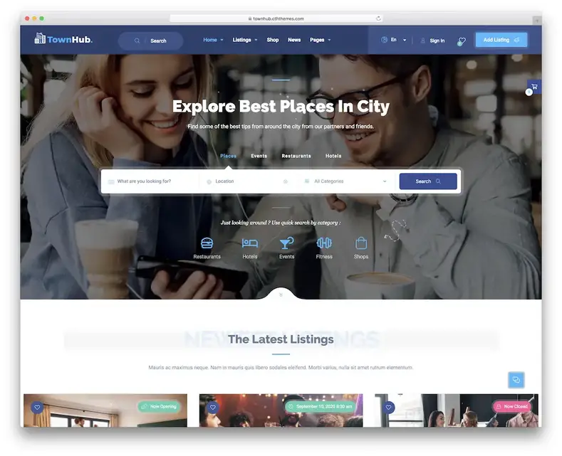 novo tema wordpress do townhub