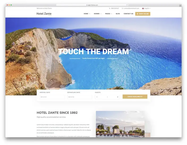 тема wordpress лучший отель отеля zante