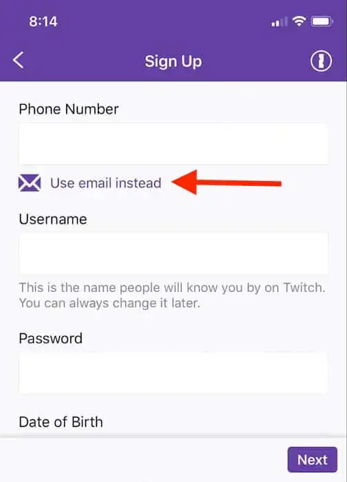 Daftar ke Twitch Mobile